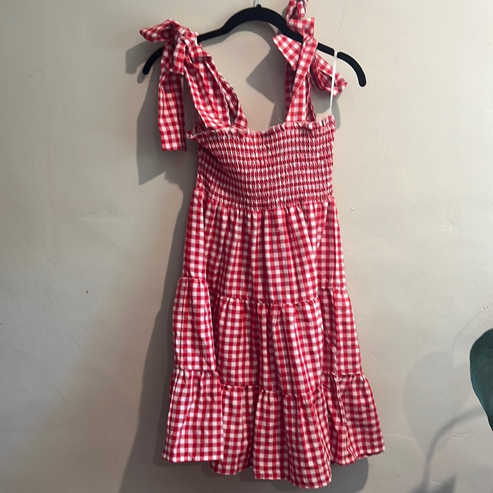 Cute red gingham scrunch dress with bow straps